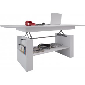 Kobila Couchtisch mit hhenverstellbarer Tischplatte, 1 Regal und 2 Fchern wei.