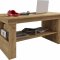Kobila Table basse avec plateau rglable en hauteur, 1 tablette de rangement et 2 compartiments, imitation chne miel. 