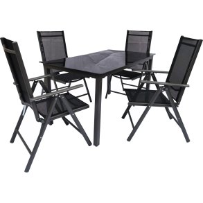 Dora hagesett 80x140cm bord, 4 stole svart,antracit.