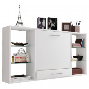 Teala Schreibtisch wandhängender Schreibtisch, 6 Fächer und 1 Schublade weiß.