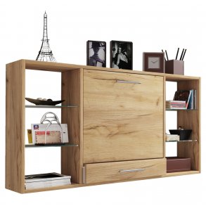 Teala Schreibtisch wandhängender Schreibtisch, 6 Fächer und 1 Schublade Honig-Eiche dekor.