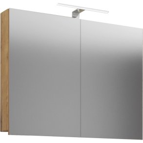 VCB1 Bad Wandschrank m Spiegel 80cm inkl. Licht Honig Eiche Dekor.
