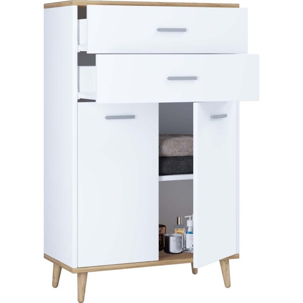 Landos Badschrank wei, Eiche dekor.