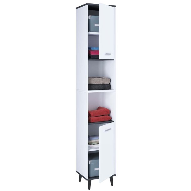 Landos Hochschrank Bad wei, anthrazit.