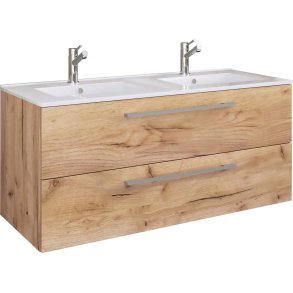 Budasi Waschbeckenunterschrank Doppelwaschbecken Eiche dekor.