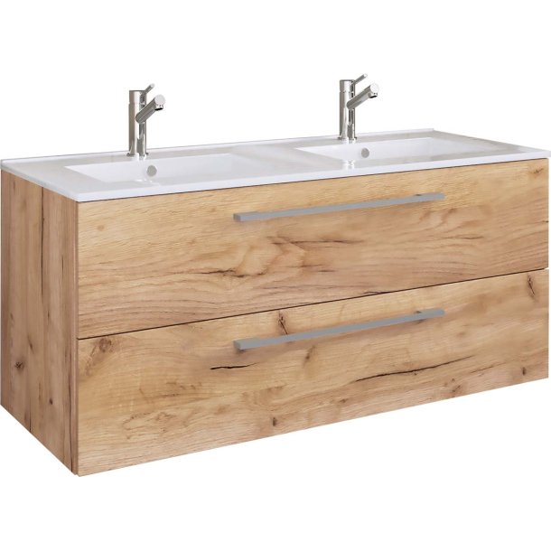 Budasi Waschbeckenunterschrank Doppelwaschbecken Eiche dekor.