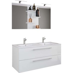 BudasiS Badmbelset Doppelwaschbecken wei.