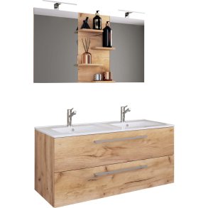 BudasiS Badmbelset Doppelwaschbecken Eiche dekor.