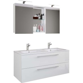 BudasiSS Badmbelset Doppelwaschbecken wei.