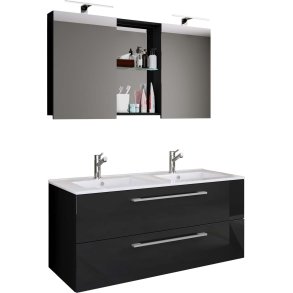 BudasiSS Badmbelset Doppelwaschbecken schwarz.