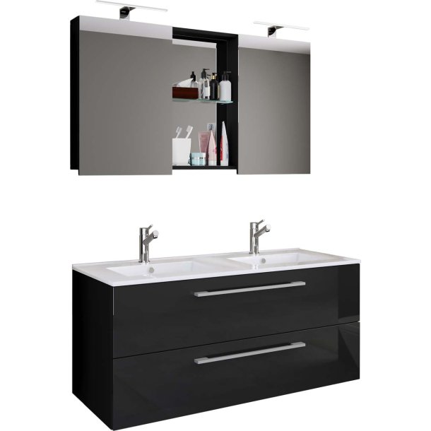 BudasiSS Badmbelset Doppelwaschbecken schwarz.