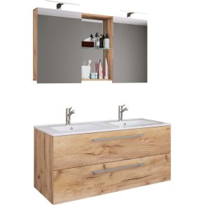 BudasiSS Badmbelset Doppelwaschbecken Eiche dekor.