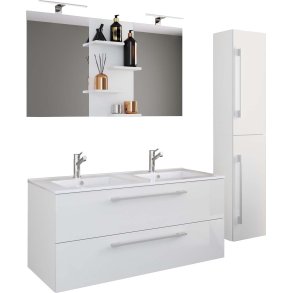 BudasiS Badmbelset Doppelwaschbecken wei.