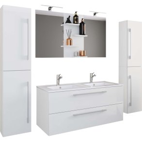 BudasiS Badmbelset Doppelwaschbecken wei.