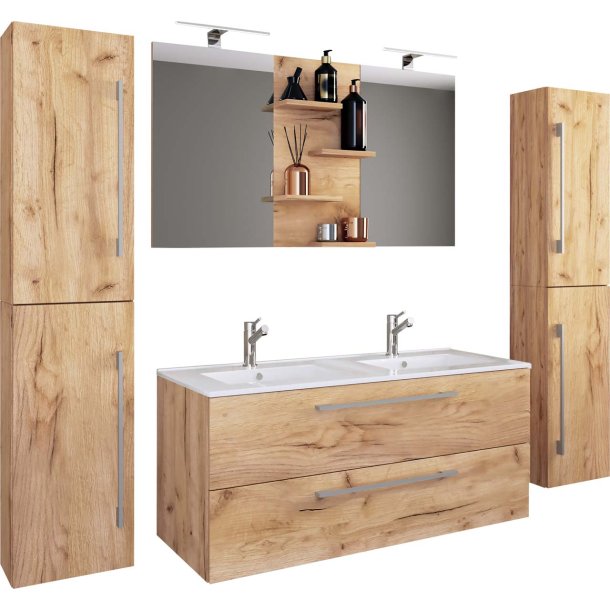 BudasiS Badmbelset Doppelwaschbecken Eiche dekor.