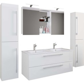 BudasiSS Badmbelset Doppelwaschbecken wei.