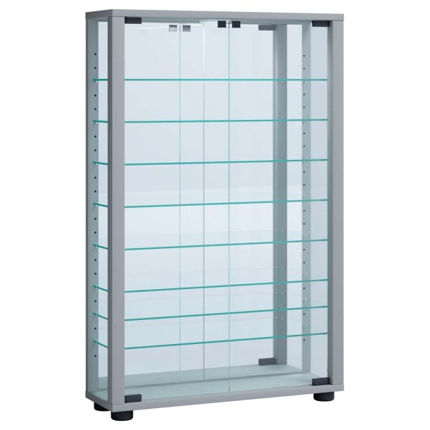 VitrosaMaxi Vitrinenschrank wandhngend mit Spiegel 2 Glastren silberfarben.