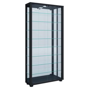 VitrosaMaxi Vitrinenschrank wandhngend mit Spiegel 2 Glastren Inkl. LED-Leuchten schwarz.