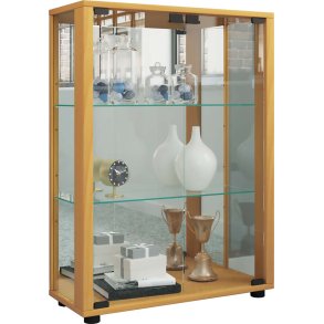 Sintalo Vitrinenschrank mit Spiegel 2 Glastüren Inkl. LED-Leuchten Buche dekor.