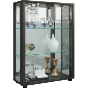 Sintalo Vitrinenschrank mit Spiegel 2 Glastren Inkl. LED-Leuchten schwarz.