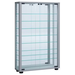 LumoMini Vitrinenschrank mit Spiegel 2 Glastren silberfarben.