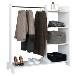 Lempu kldeskab reol med bjlestang 4 hylder hvid.