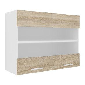 Esilo Kchenoberschrank 80 cm 2 Glastren wei, Eiche Dekor.