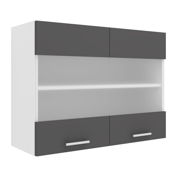 Esilo overskab kkken 80 cm 2 glaslger hvid, gr.