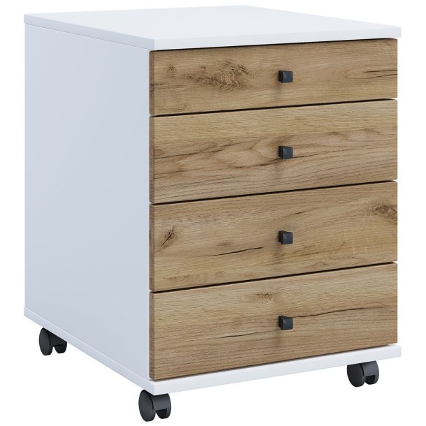 LonaMini skuffekassette 4 skuffer hvid, eg dekor.