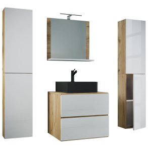 LendasXLBL baderomsinnredning 5 deler eik dekor, hvit.