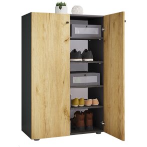 LonaXL5DT skoskab 2 lger antracit, eg dekor.