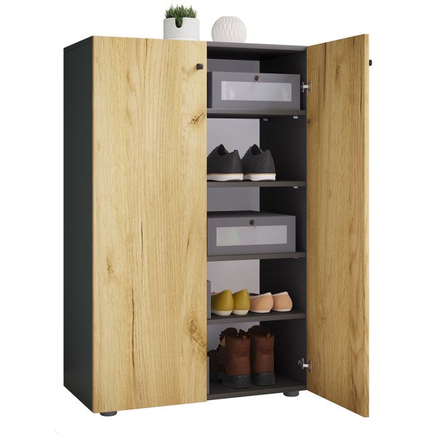 LonaXL5DT Schuhschrank 2 Türen anthrazit, Eiche dekor.