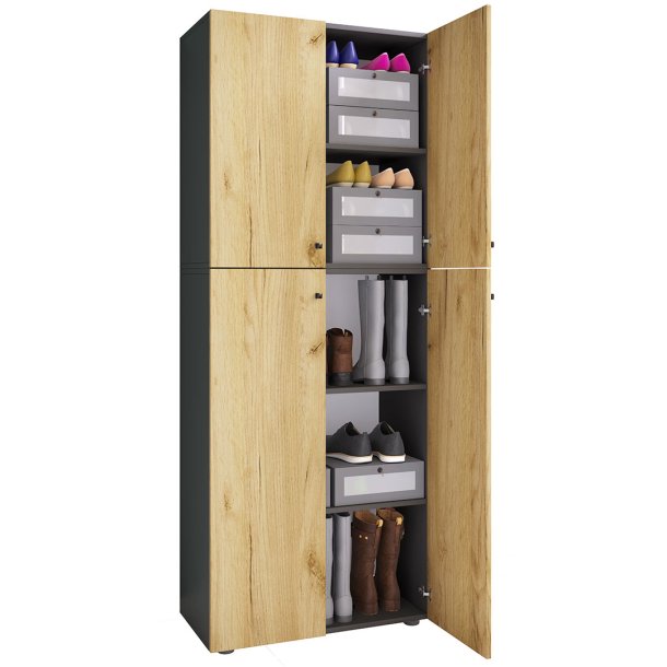 LonaXXL5DT Schuhschrank 4 Tren anthrazit, Eiche dekor.