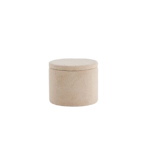 Pouf Dunken, poggiapiedi con contenitore 51cm tessuto teddy beige.