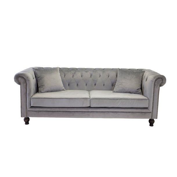 Velvet soffa 3-sits sammet ljusgrå.