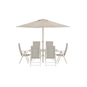 Brekki parasol, stół 90x150cm 6 krzeseł beżowy.