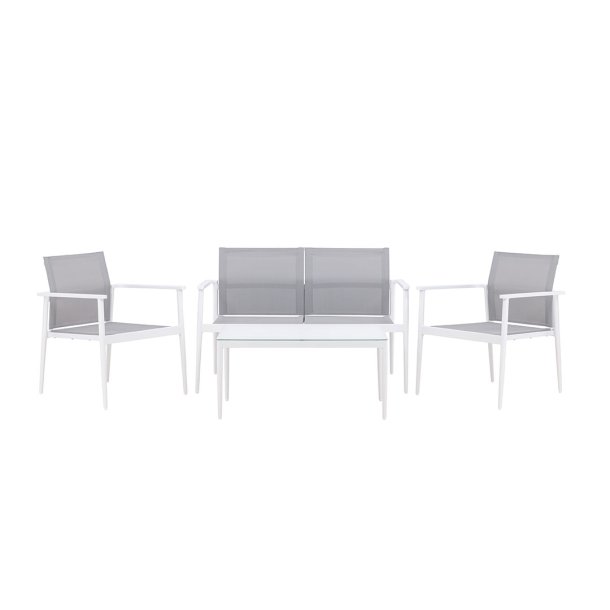 Break zestaw wypoczynkowy 1 sofa, 2 fotele, 1 stolik kawowy biały.