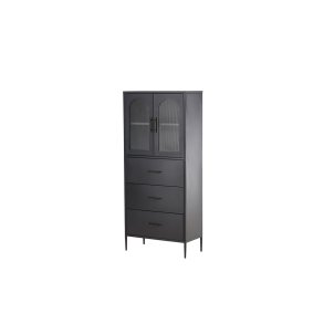 LaPaz Vitrinenschrank 2 Türen, 3 Schubladen schwarz.