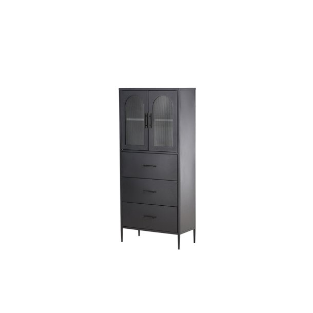 LaPaz Vitrinenschrank 2 Türen, 3 Schubladen schwarz.