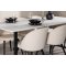 Malaga Essgruppe Esstisch 90x200cm wei und 6 Skagen Stuhl velour beige.