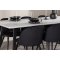 Malaga spisebordsst spisebord 90x200cm hvid og 6 Skagen stole velour sort.