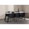 Malaga spisebordsst spisebord 90x200cm hvid og 6 Skagen stole velour sort.