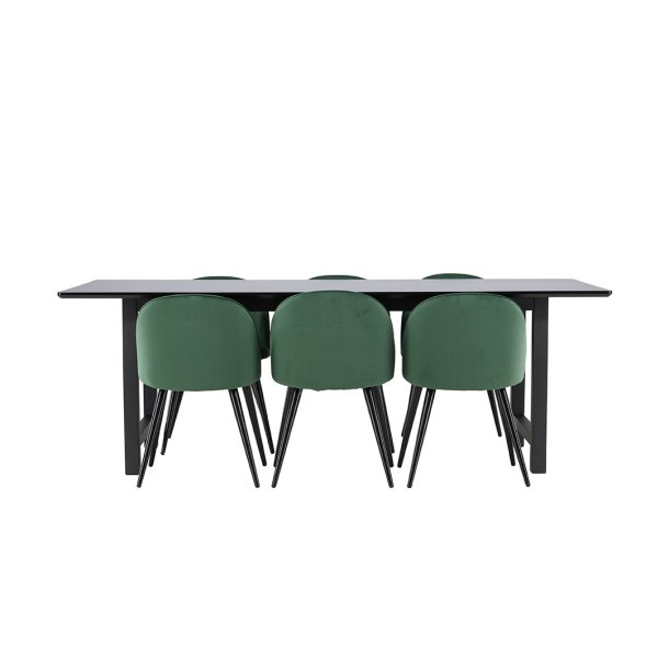 Oslo spisegrupper spisebord  100x220cm svart og 6 Skagen stol velour grnn.
