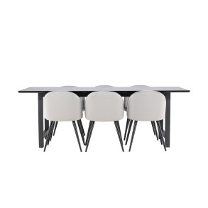 Oslo matgrupp matbord 100x220cm svart och 6 Skagen stol velour gr.