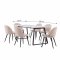 Malaga ensemble pour salle � manger table � manger 90x200 cm blanc et 6 chaises Skagen boucl� beige.