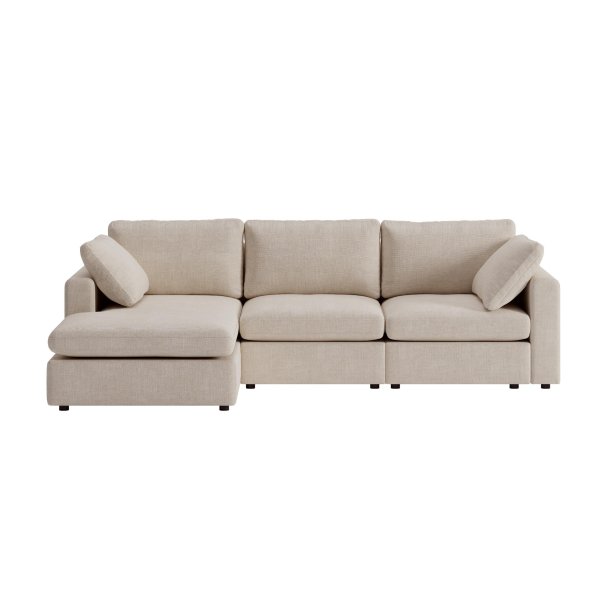 Lux sofa z szezlongiem prawostronna lub lewostronna, w komplecie 2 poduszki, beżowa.