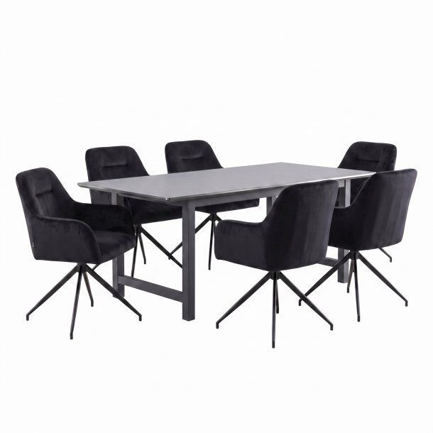 Oslo Essgruppe Tisch 100x220cm schwarz und 6 Moon St�hle Velours schwarz.