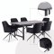 Oslo Essgruppe Tisch 100x220cm schwarz und 6 Moon St�hle Velours schwarz.