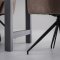 Oslo Essgruppe Tisch 100x220cm schwarz und 6 Moon St�hle boucle braun.
