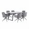 Malaga Essgruppe Tisch 90x200cm Marmor wei� und 6 Moon St�hle Velours grau.